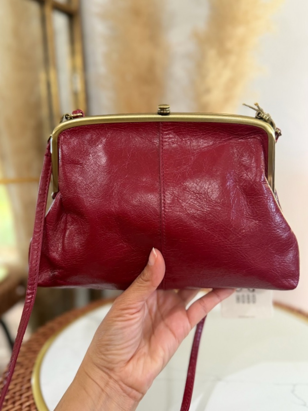 HOBO Women's Red Leather Lana Kisslock Crossbody Bag Convertible Clutch Purse - Picture 8 of 8